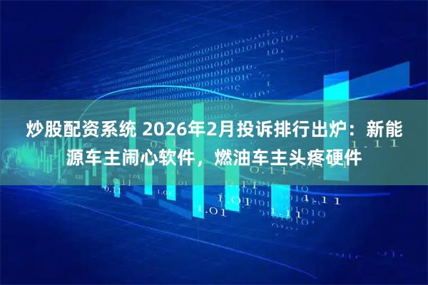炒股配资系统 2026年2月投诉排行出炉：新能源车主闹心软件，燃油车主头疼硬件